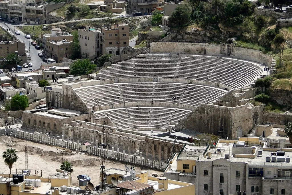 The Roman Theatre in downtown Amman, Jordan, seen from the Citadel hill