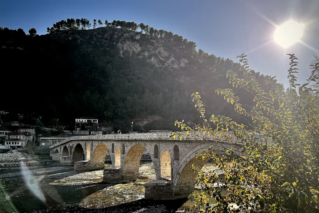 The Gorica Bridge over the Osum River in Berat, linking the Mangalem and Gorica quarters
