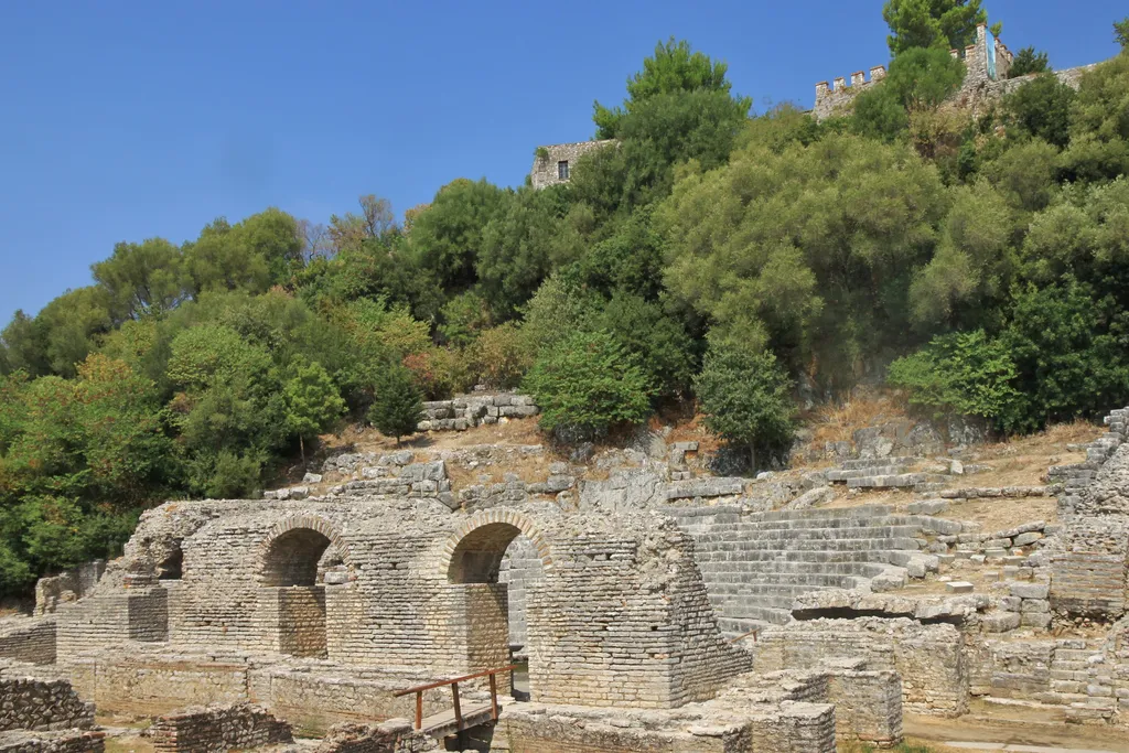 The ancient theatre at Butrint archaeological park, southern Albania
