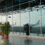 Inside a terminal at Cairo International Airport, looking out over the apron - the airport most visitors to Egypt arrive through