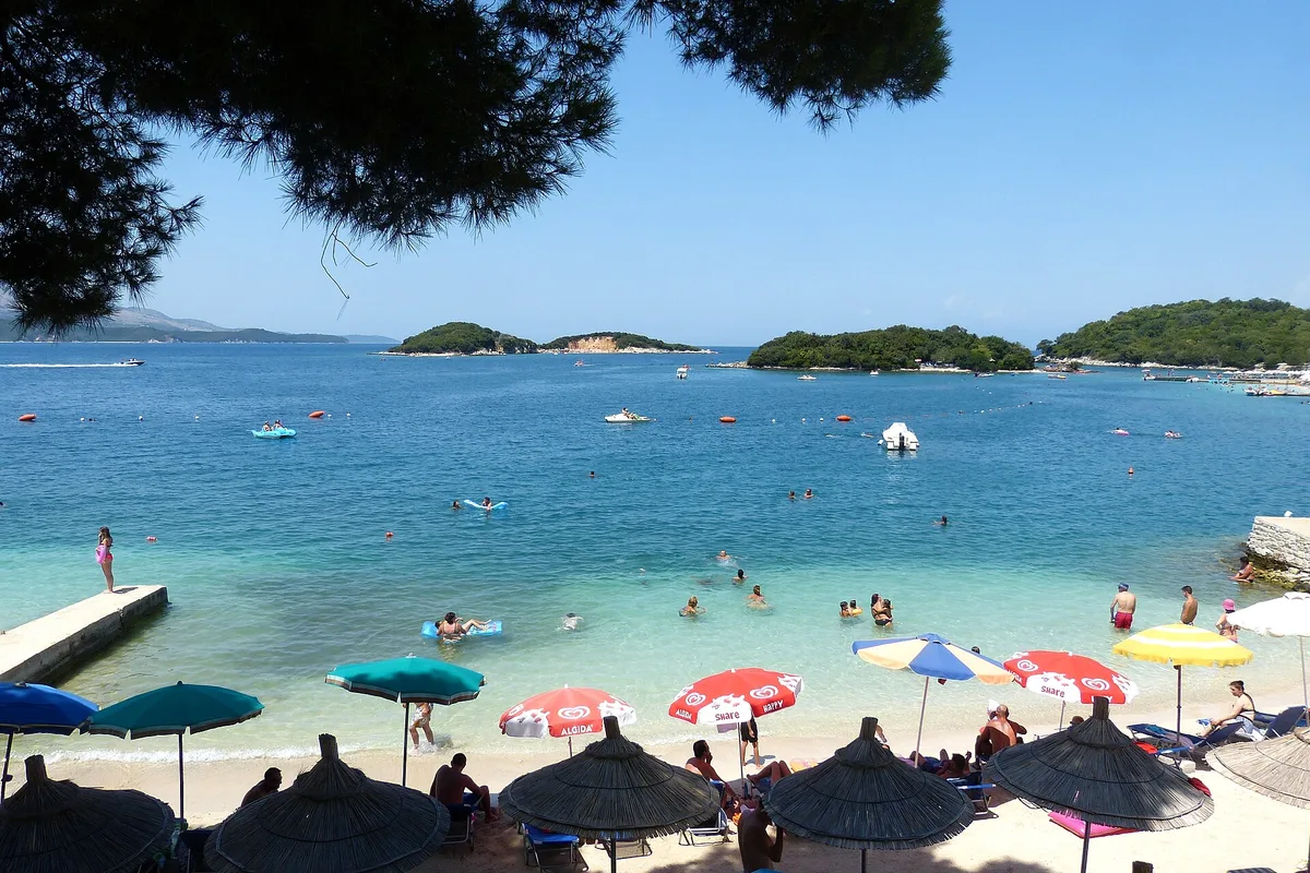 Ksamil beach and small islands on the Albanian Riviera in southern Albania