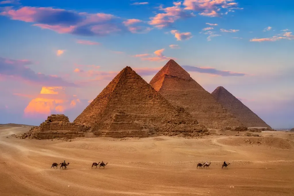 The Pyramids of Giza on the Giza plateau, a short distance from the Grand Egyptian Museum
