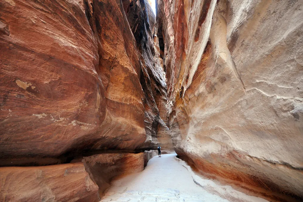 The narrow sandstone gorge of the Siq, the main entrance into Petra
